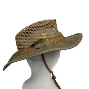 Selke Fishermans Ghillie Canvas Hat XL? Tan Hamills NZ Mesh Chin Strap Feathers